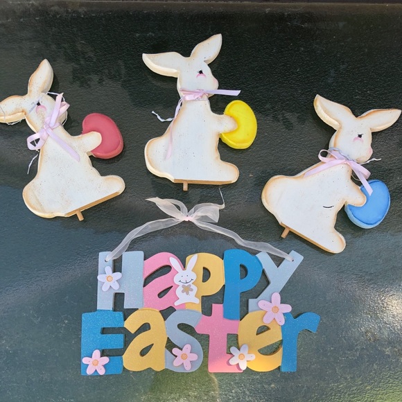🐣 Easter Wood Carved Decor - 4 pieces - Picture 1 of 4